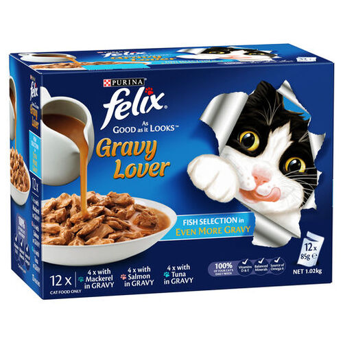 Felix As Good As It Looks Wet Cat Food Gravy Lover Fish Selection 12 x 85g