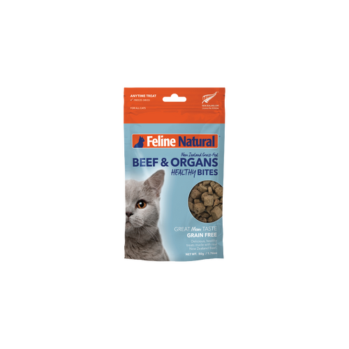 Feline Natural NZ Beef & Organs Healthy Bites Grain-Free Natural Cat Treats 50g