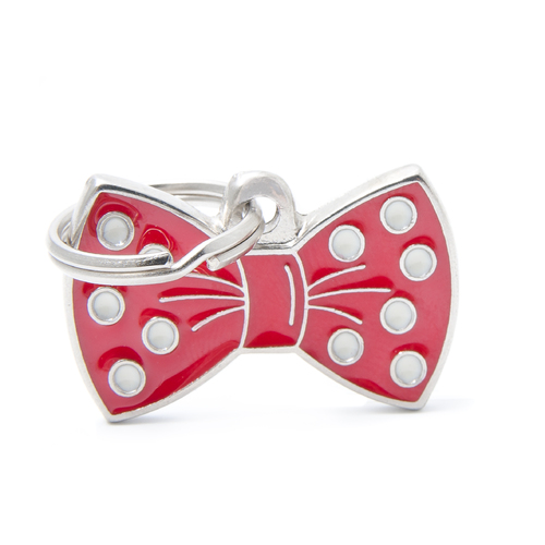 My Family Charm Red Bow Pet ID Tag Collar Accessory