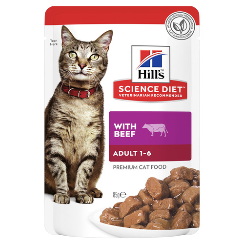 Hills Adult 1+ Premium Wet Cat Food Beef 12 x 85g
