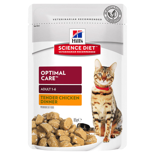 Hills Adult 1+ Optimal Care Wet Cat Food Tender Chicken Dinner 12 x 85g