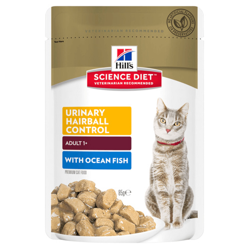 Hills Adult Urinary Hairball Control Wet Cat Food Ocean Fish 12 x 85g