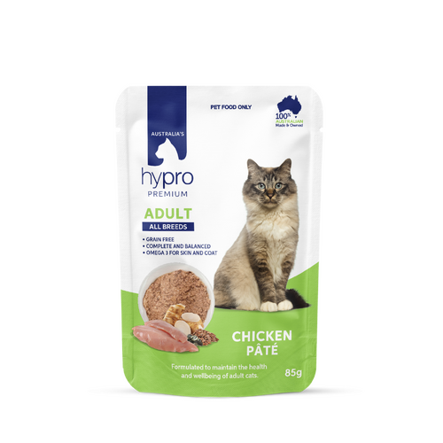 Hypro Premium Adult All Breeds Grain-Free Wet Cat Food Chicken Pate 12 x 85g