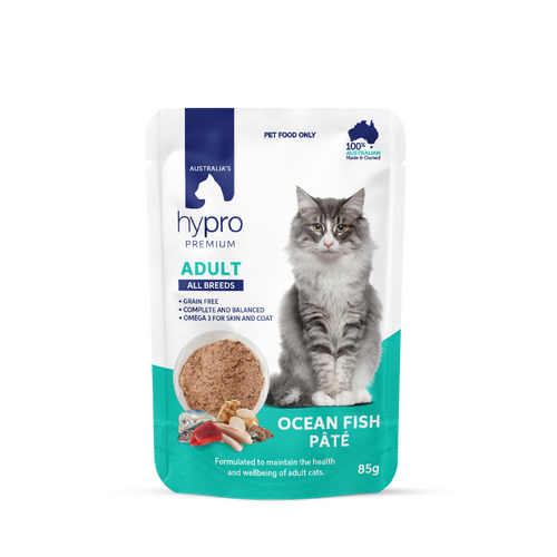 Hypro Premium Adult All Breeds Grain-Free Wet Cat Food Ocean Fish Pate 12 x 85g