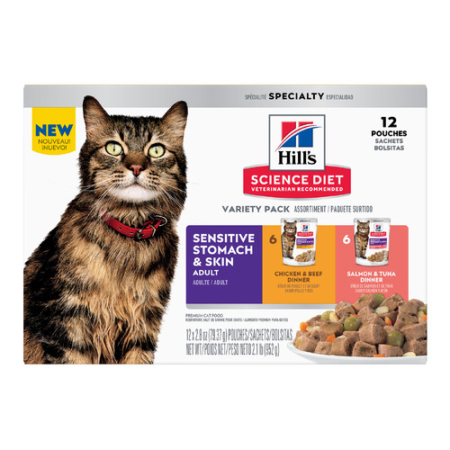 Hills Adult Sensitive Stomach And Skin Wet Cat Food Variety Pack 12 x 80g
