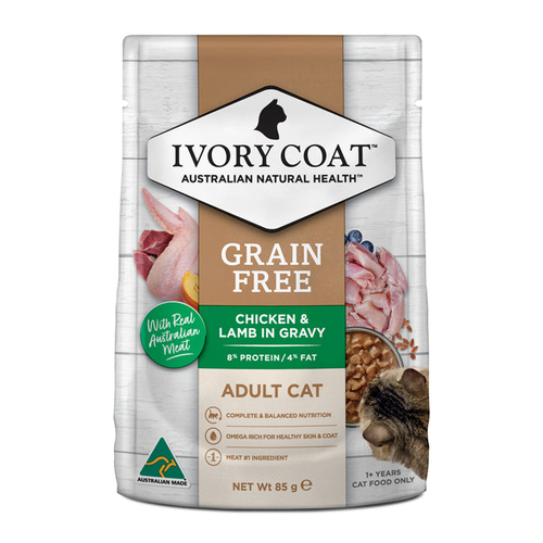 Ivory Coat Adult Grain Free Wet Cat Food Chicken & Lamb 12 x 85g