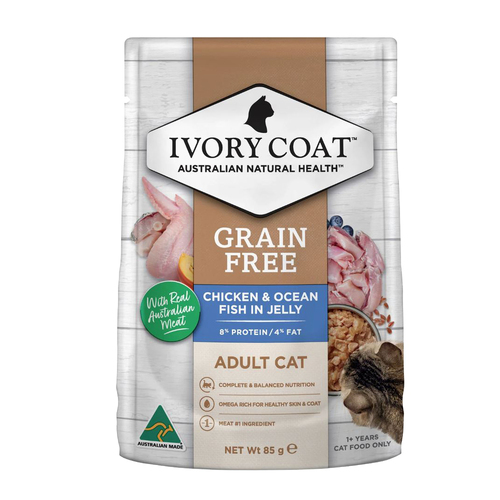 Ivory Coat Adult Grain Free Wet Cat Food Chicken & Ocean Fish 85g x 12