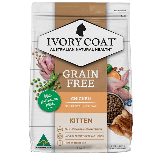 Ivory Coat Kitten Grain Free Dry Cat Food Chicken w/ Australian Meat 2kg