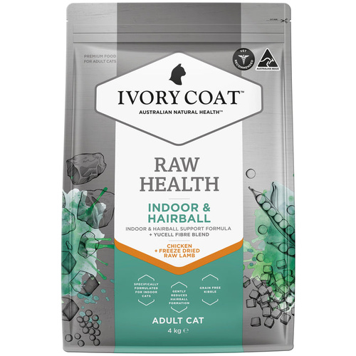 Ivory Coat Adult Raw Health Indoor & Hairball Cat Food Chicken 4kg