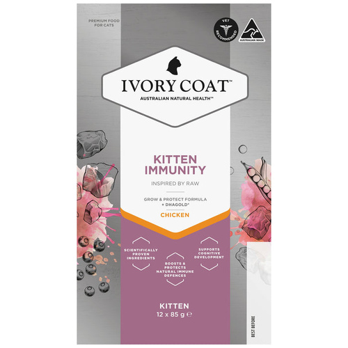 Ivory Coat Inspired by Raw Kitten Immunity Cat Food Chicken 12 x 85g