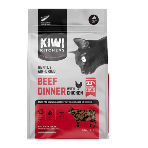 Kiwi Kitchens Gently Air-Dried Beef Dinner w/ Chicken Dry Cat Food 500g
