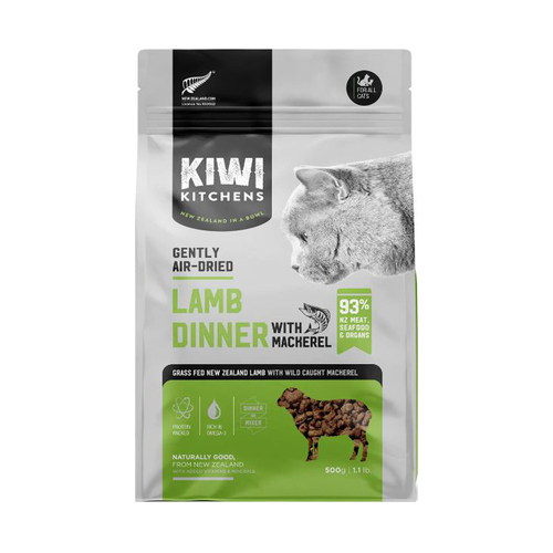 Kiwi Kitchens Gently Air-Dried Lamb Dinner w/ Mackerel Dry Cat Food 500g