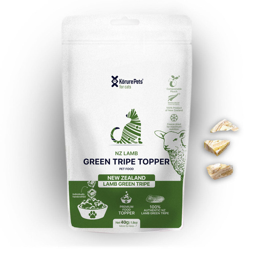 Korure Pets Pure NZ Lamb Green Tripe Topper Natural Cat Treats 40g