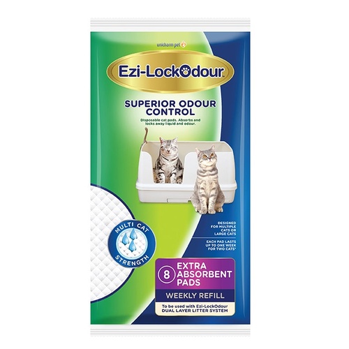 Ezi-LockOdour Superior Odour Control Extra Absorbent Pads Cat Litter 8 Pack