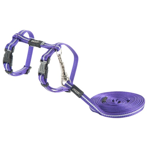 Rogz Alleycat Adjustable Cat Harness & Lead Set Purple 8mm