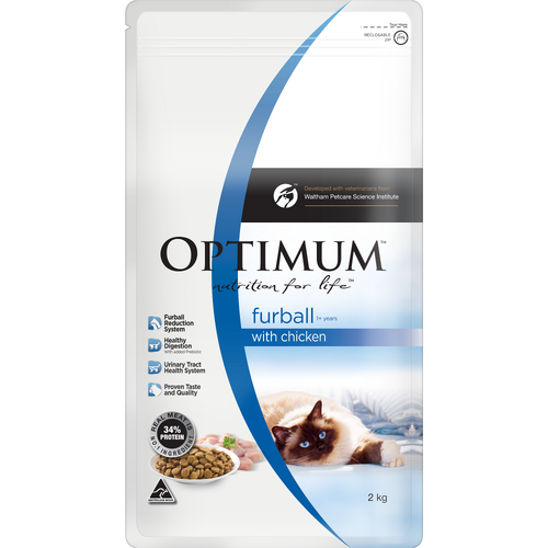 Optimum Adult Furball Dry Cat Food Chicken Flavour 2kg