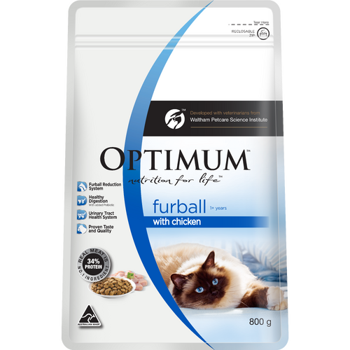 Optimum Adult Furball Dry Cat Food Chicken Flavour 800g