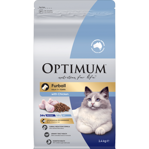 Optimum Adult 1+ Years Furball Dry Cat Food with Chicken 1.4kg
