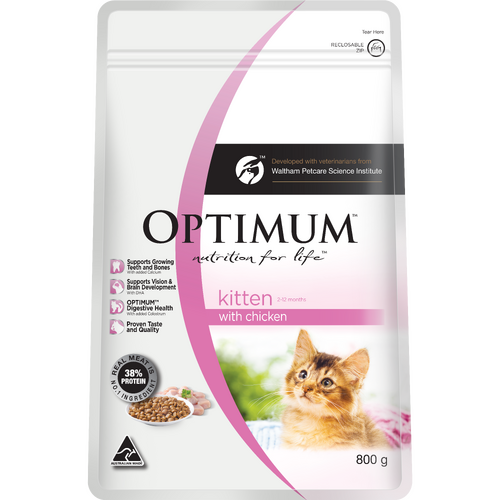 Optimum Kitten All Breeds 2-12 Months Dry Cat Food Chicken 800g