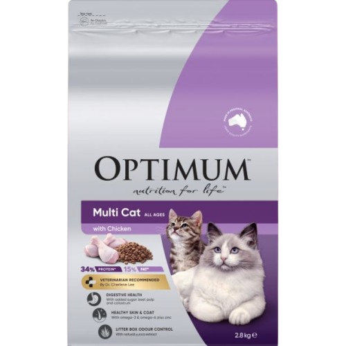 Optimum All Ages Multi Cat Pet Dry Cat Food with Chicken 2.8kg