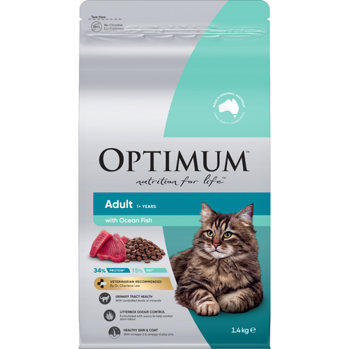 Optimum Adult 1+ Years Pet Dry Cat Food with Ocean Fish 1.4kg