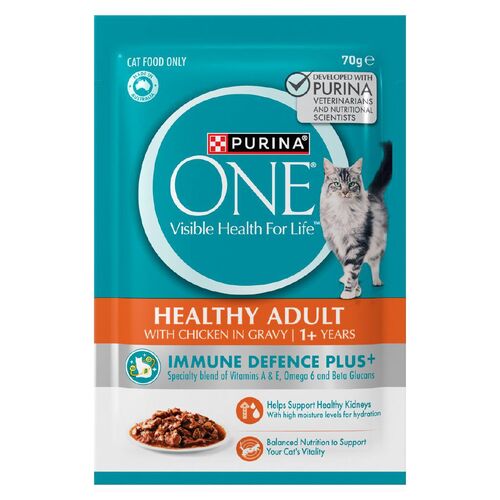 Purina One Healthy Adult 1+ Immune Defence Plus Wet Cat Food Chicken 12 x 70g