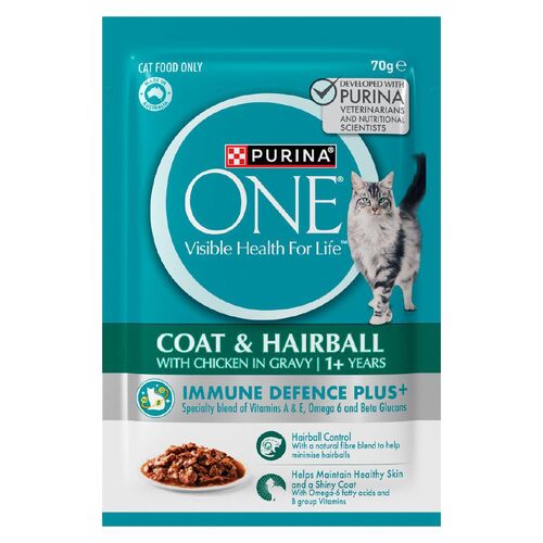 Purina One Adult 1+ Coat & Hairball Wet Cat Food Chicken in Gravy 12 x 70g