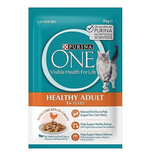 Purina One Healthy Adult 1+ Wet Cat Food Chicken in Gravy 12 x 70g