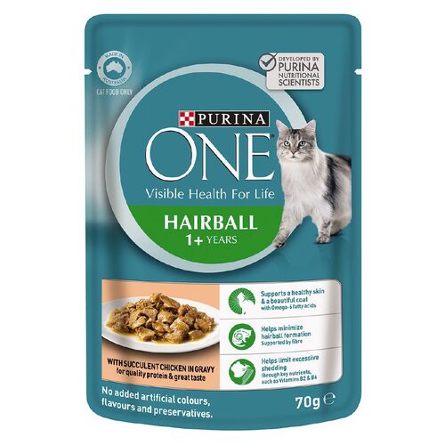 Purina One Adult 1+ Hairball Wet Cat Food Succulent Chicken in Gravy 12 x 70g