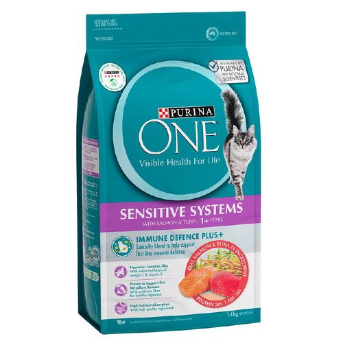 Purina One Adult 1+ Sensitive Systems Dry Cat Food Salmon & Tuna 1.4kg