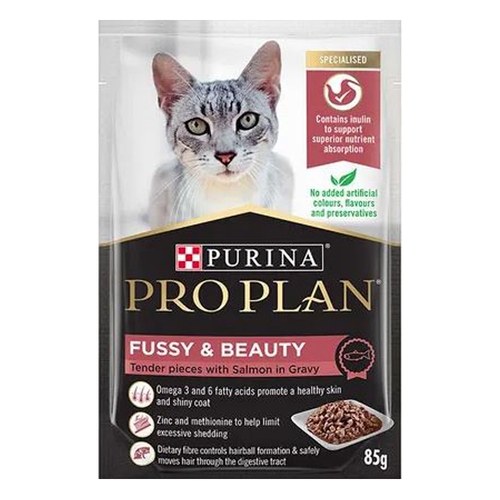 Pro Plan Adult Fussy & Beauty Wet Cat Food Salmon in Gravy 12x 85g