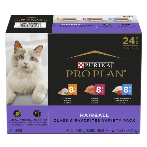 Pro Plan Hairball Classic Favorites Variety Pack Wet Cat Food 24 x 85g