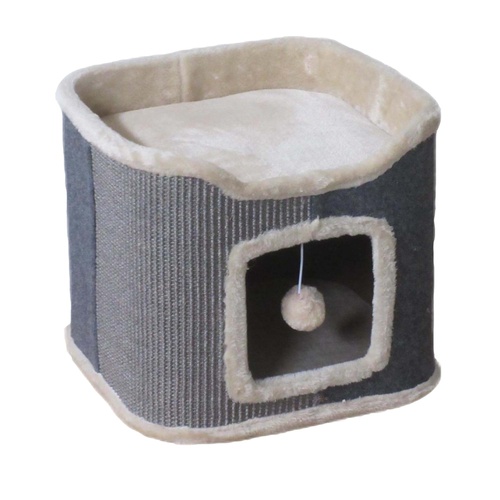 iPetz Single Box Plush Grey Carpet Sides Cat Scratcher Bed 38 x 38 x 34cm