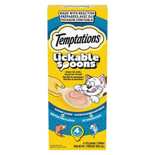 Temptations Lickable Spoons Cat Treats Savoury Salmon & Tempting Tuna 4 x 10g