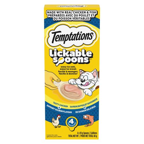 Temptations Lickable Spoons Cat Treats Chicken & Savoury Salmon 4 x 10g