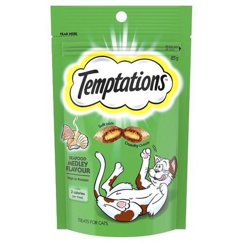 Temptations Seafood Medley High Protein Cat Treats Resealable Pack 85g