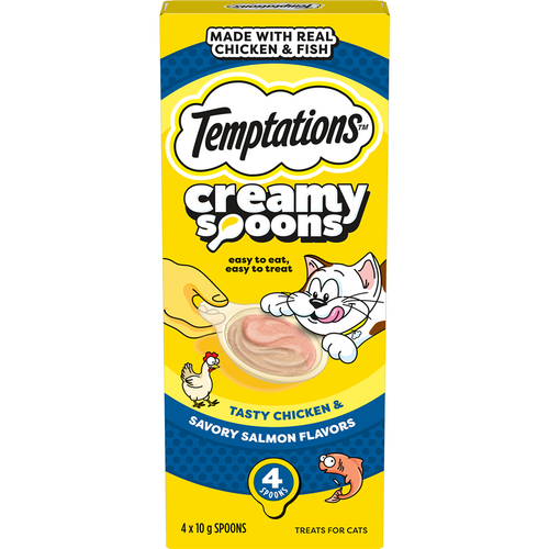 Temptations Creamy Spoon Cat Treats Tasty Chicken & Savory Salmon 4 x 10g