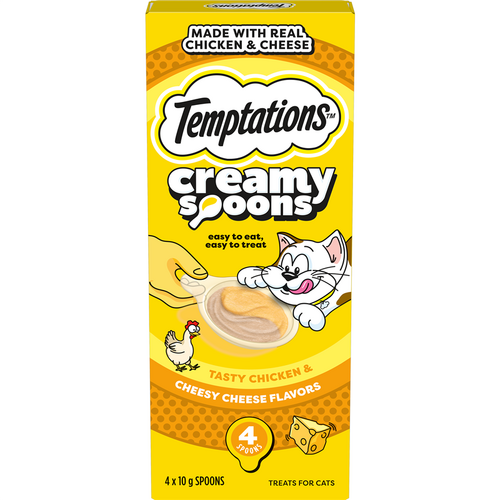 Temptations Creamy Spoon Cat Treats Tasty Chicken & Cheesy Cheese 4 x 10g