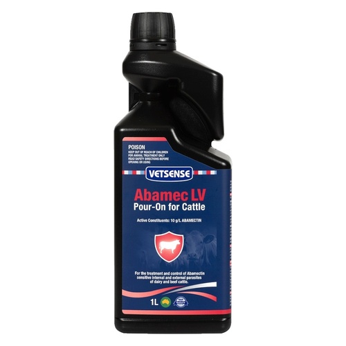 Vetsense Abamec LV Pour-On Treatment & Control of Parasites for Cattle 1L