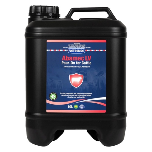 Vetsense Abamec LV Pour-On Treatment & Control of Parasites for Cattle 10L