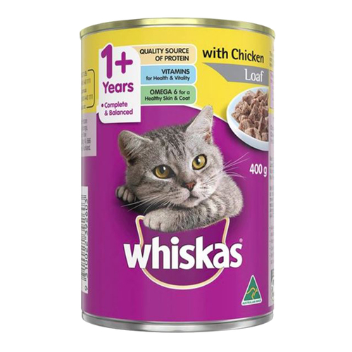 Whiskas Adult 1+ Years Wet Cat Food w/ Chicken Loaf Flavour 400g x24
