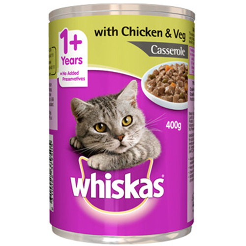 Whiskas Adult Cat Food Casserole with Chicken Vegetable 400g x 24 