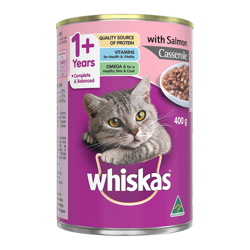 Whiskas Adult 1+ Years Wet Cat Food w/ Salmon Casserole 400g x24