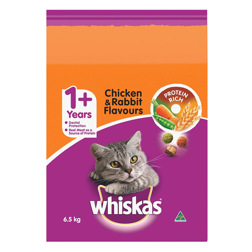 Whiskas Adult 1+ Vitabites Dry Cat Food Chicken & Rabbit Flavour 6.5kg