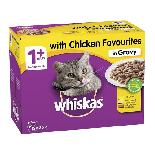 Whiskas Adult 1+ Favourites Wet Cat Food Chicken in Gravy 85g x12