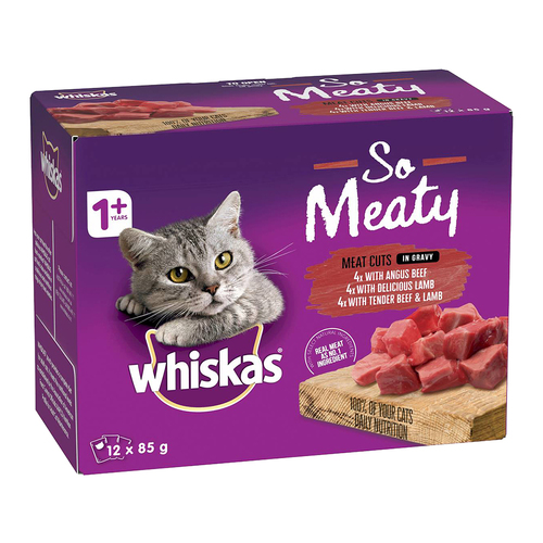 Whiskas Adult 1+ Wet Cat Food So Meaty Meat Cuts in Gravy 85g x12