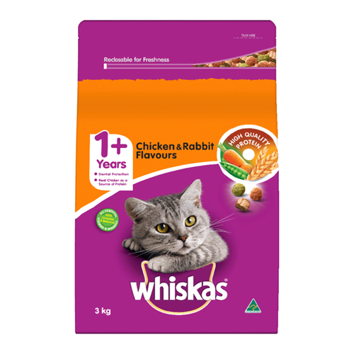 Whiskas Adult 1+ Vitabites Dry Cat Food Chicken & Rabbit Flavour 3kg