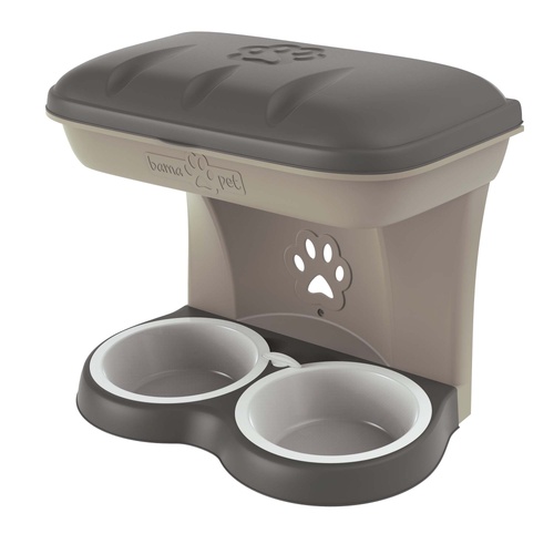 Bama Pet Food Stand with Storage Compartment for Dogs Taupe Regular