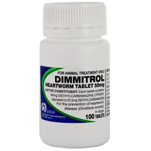 Dimmitrol Daily Heartworm Tablets for Dogs 50mg 100 Pack