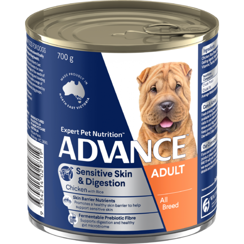 Advance Adult Sensitive Skin & Digestion Wet Dog Food Chicken w/ Rice 12 x 700g